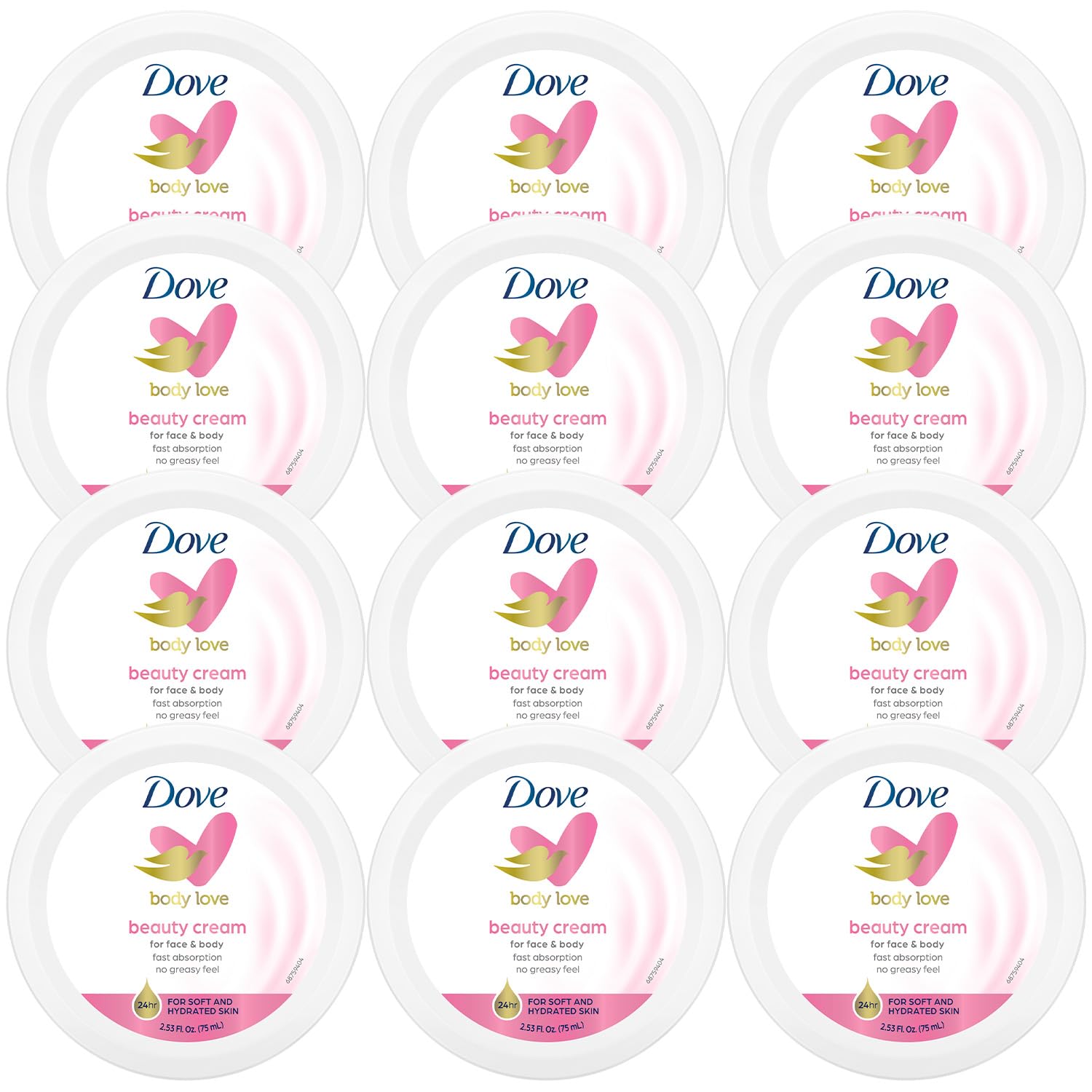 Dove Lotion, Beauty Cream - Light, Fast-Absorbing Face and Body Cream for Normal to Dry Skin, 24-Hour Moisture, Travel Size, 2.53 Fl Oz (Pack of 12)