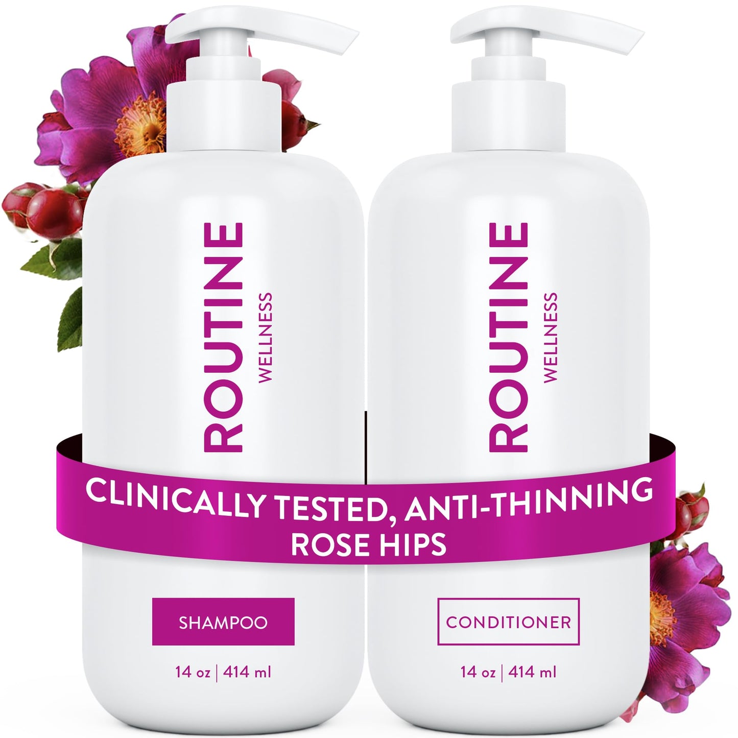 Routine Wellness Anti-Thinning Shampoo and Conditioner Set for Thinning Hair - Biotin DHT Blocker Women & Men - Color Safe Shampoo for Hair Loss & Healthier Hair - Coconut & Vanilla (Pack of 2)