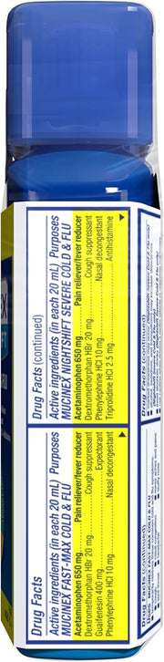 Mucinex Maximum Strength Fast-Max Cold & Flu and Nightshift, All-in-One Multi Symptom Relief Liquid, 6 Fl Oz - 2 Count (Pack of 1)