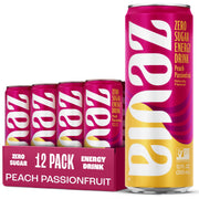 Zevia Zero Sugar Energy Drink, Peach Passionfruit, 12 oz Cans (12-Pack) – Naturally Sweetened, Non-GMO Project Verified, Gluten-Free, Vegan