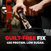 MUSASHI High Protein Bar, 45g Protein, <1g Total Sugars, Dark Chocolate & Salted Caramel, Post Workout and Protein Snack On The Go, 12 Pack of 3.2oz (90g) Bars