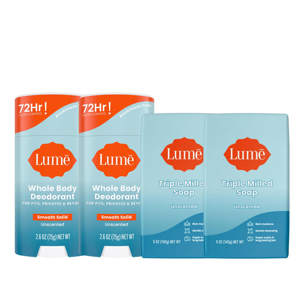 Lume Whole Body Deodorant And Soap - 2.6 Ounce Smooth Solid Stick With 72 Hour Odor Control and 5 Ounce Triple Milled Soap - Aluminum Free, Baking Soda Free and Skin Loving (Peony Rose)