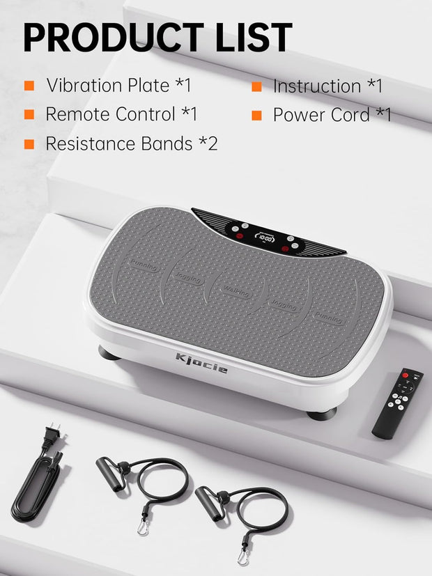 Vibration Plate Exercise Machine, Full Body Shaker Workout Vibration Plate for Lymphatic Drainage Weight Loss, Waver Vibrating Fitness Platform with Resistance Bands, Low Noise Home Fitness for Adults