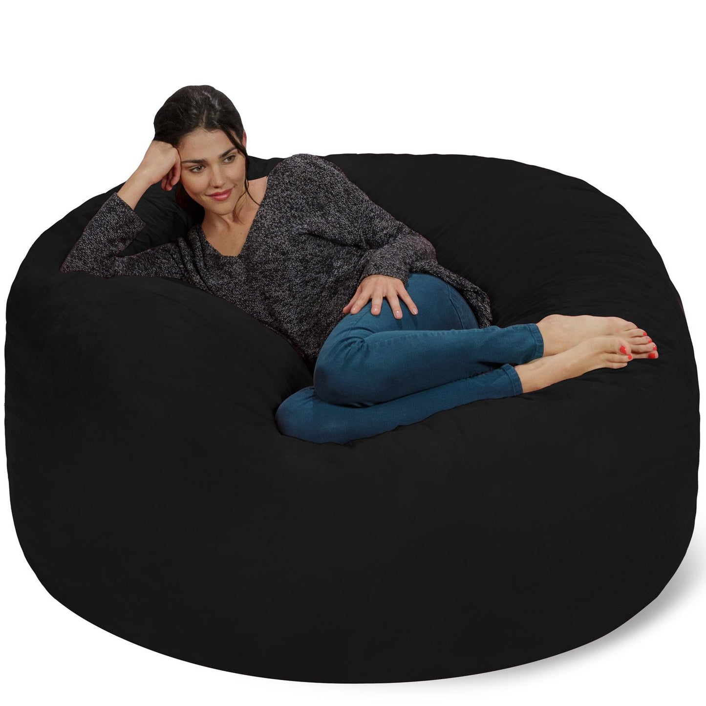 Chill Sack Bean Bag Chair - 5' Giant Memory Foam Lounge Chair with Soft Microfiber Cover – Cozy Furniture for Living Room, Dorm, & Kids' Rooms – Comfortable 5 Ft, Microsuede Lounge Sofa, Orange