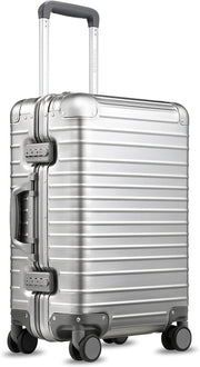 LUGGEX All Aluminum Carry On Luggage with Wheels - Zipperless Hardshell Suitcase with TSA Lock (Silver, 20 Inch)