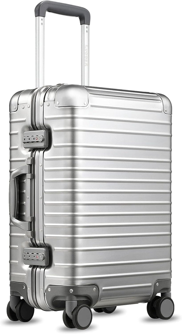 LUGGEX All Aluminum Carry On Luggage with Wheels - Zipperless Hardshell Suitcase with TSA Lock (Silver, 20 Inch)