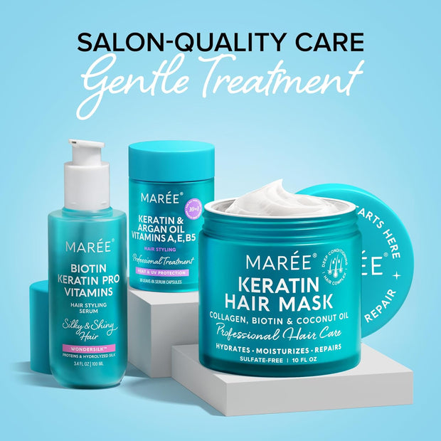 MAREE Hair Oil for Frizzy Hair with Keratin, Biotin & Vitamins - Hair Serum for Frizzy and Damaged Hair - Frizz Control Hair Care Products for Women - Aceites Para el Cabello - Keratin Hair Treatment