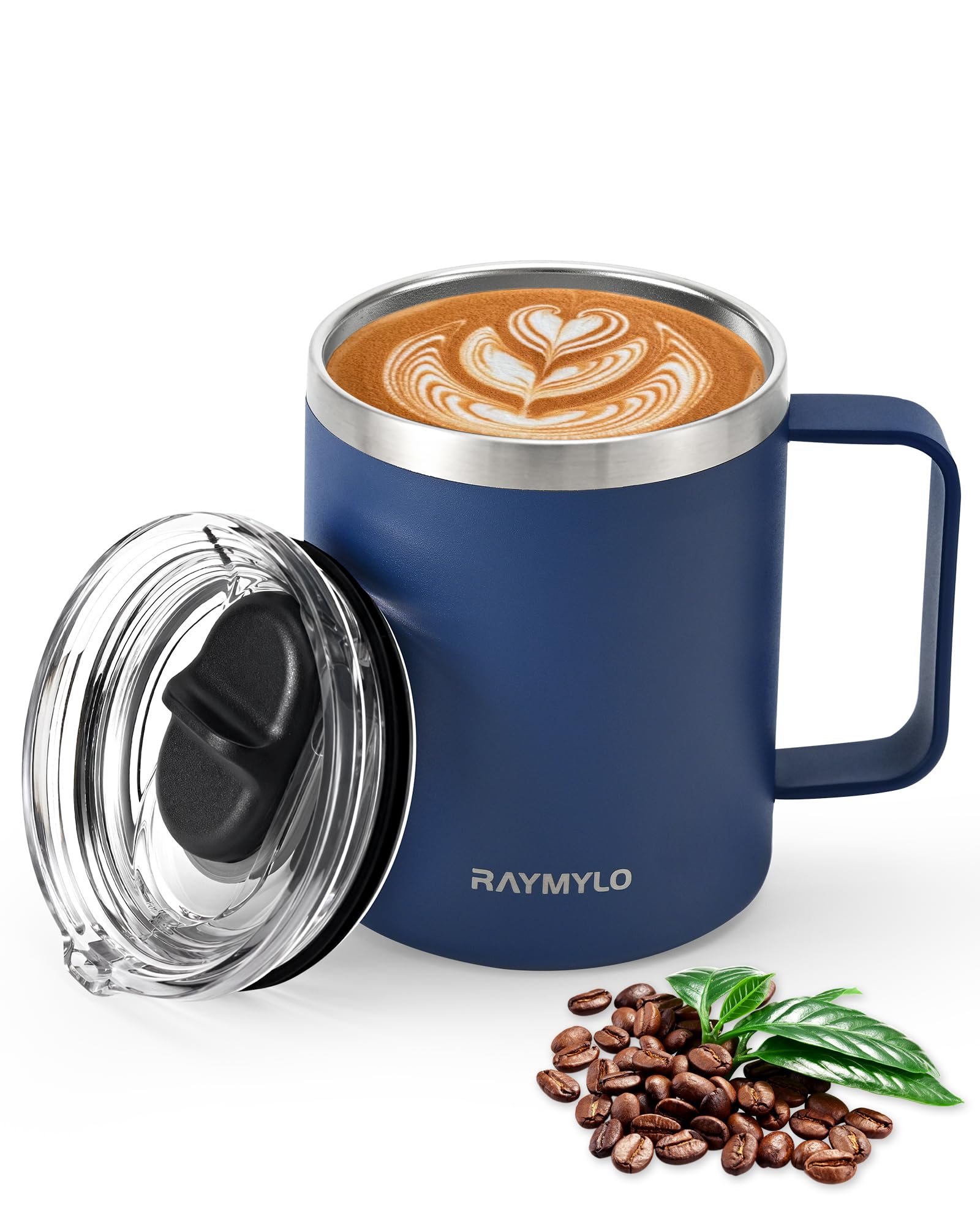 Insulated Coffee Mug 12 oz, Double Wall Stainless Steel Coffee Mug with Lids, Leak-Proof & Detachable Slider Lid for Thorough Clean, Keeps Coffee Cold for 9 Hrs, Suitable for Camp Home Office
