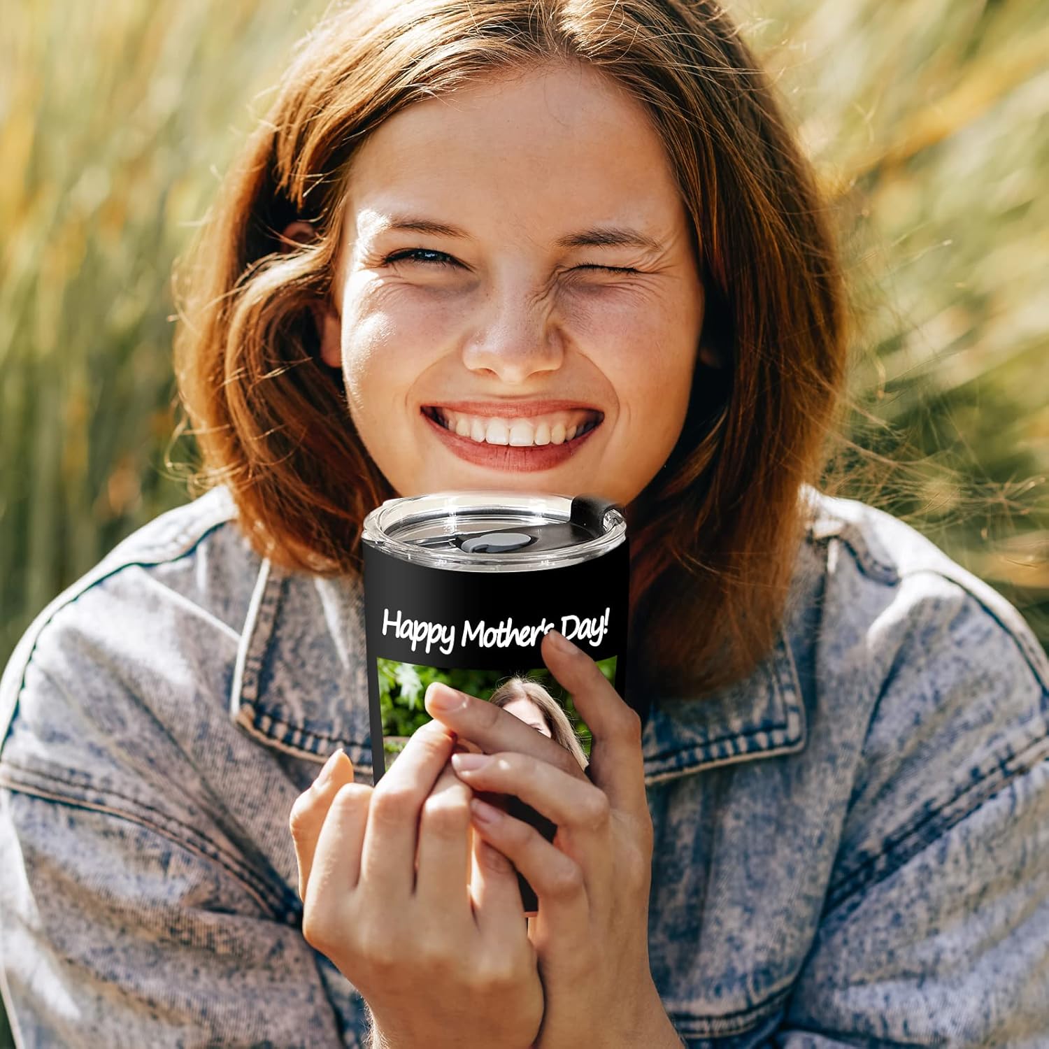 Personalized Tumbler with Pictures Text Name, Custom Stainless Steel Tumbler with Lid, Personalized Gifts for Women, Men, Christmas Birthday Mother's Day Gifts for Mom, Dad, Friend