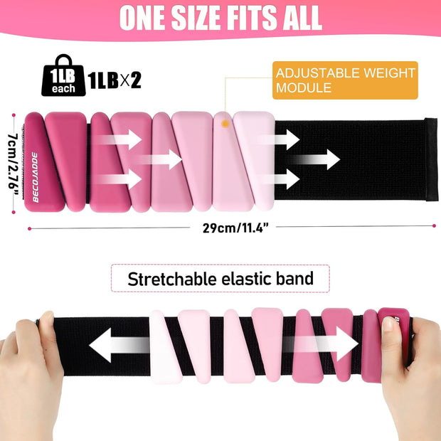 Wrist Weights for Women At Home Ankle Weights Set of 2 (1 lb /2 Lbs Each) Adjustable Weighted Wristbands Arm Leg Weights for Women Men Suitable for Walking Swimming Running Pilates Yoga Gym