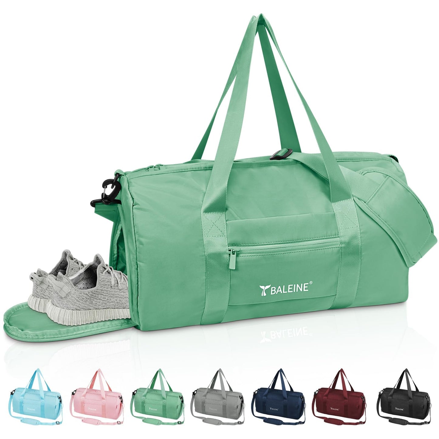 BALEINE Gym Duffel Bag for Women and Men, Small for Sports, Gyms and Weekend Getaway, Waterproof Dufflebag with Shoe and Wet Clothes Compartments, Lightweight Carryon Gymbag (Azure)