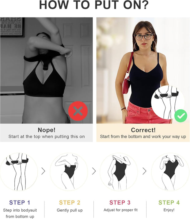 SHAPERX Women's Shapewear Bodysuit Tummy Control Body Shaper Seamless Sculpting Snatched Waist Body Suit