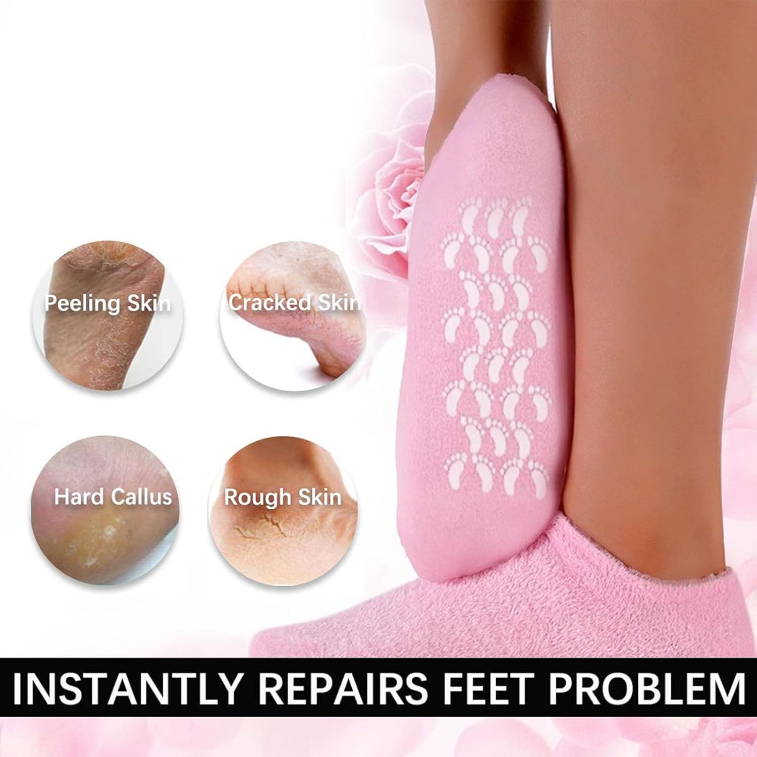 Moisturizing Socks, 2 Pairs Moisturizing Gel Socks，Soft Feet Moisturizer Spa & Pedicure Socks for Dry Cracked Heels, Calluses,Gel Spa Socks for Repairing (Blue&Pink)
