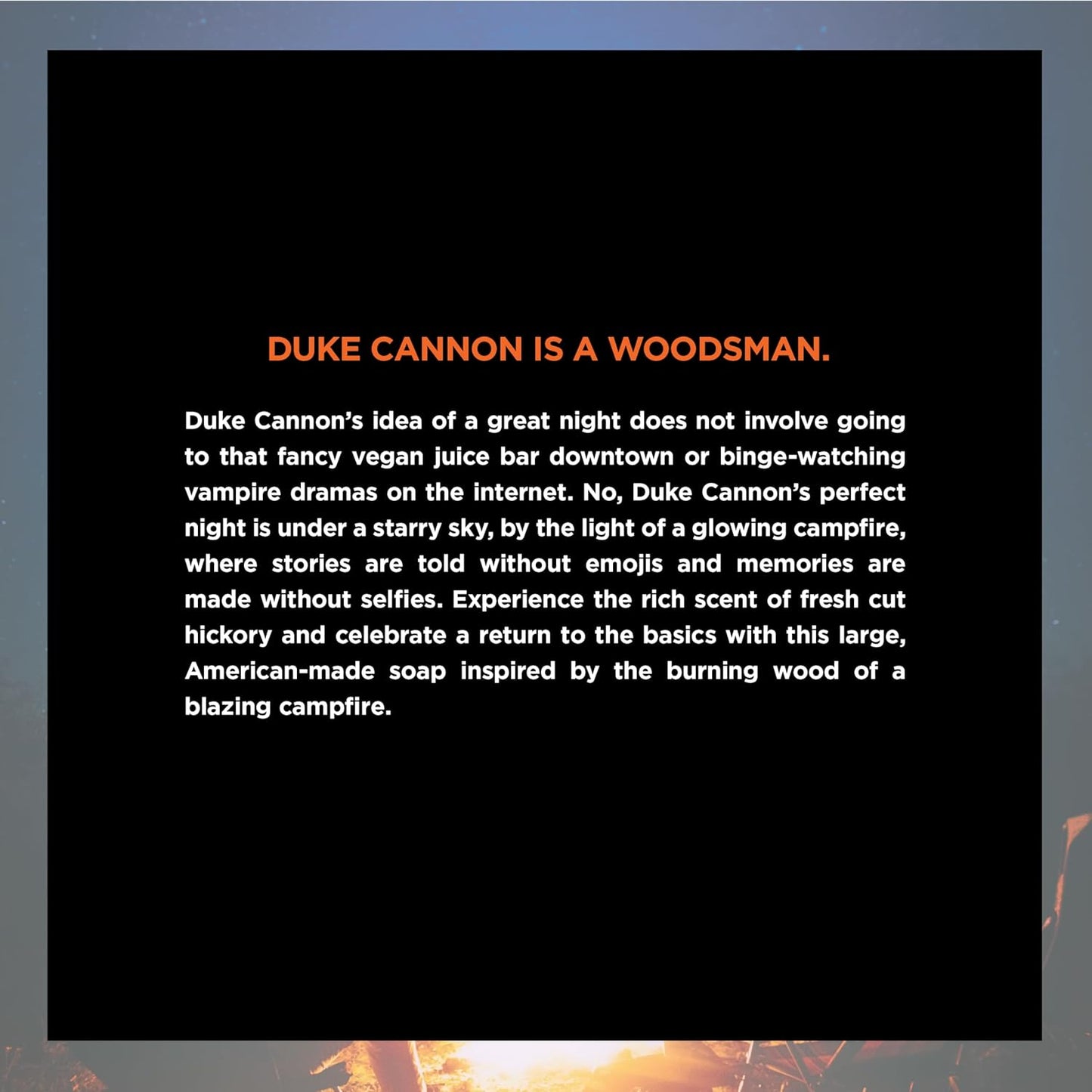 Duke Cannon Big Brick of Soap, Campfire - Triple Milled Bar, Smoky Hickory Scent, American-Made, Large Size, 10 oz. (6 Pack)