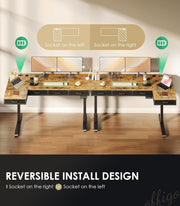 63 Inch L Shaped Electric Standing Desk with Drawers, Height Adjustable Large Desk with Power Outlets, Sit Stand Table, Writing Computer Desk for Home, Office, Workstation, Rustic Brown