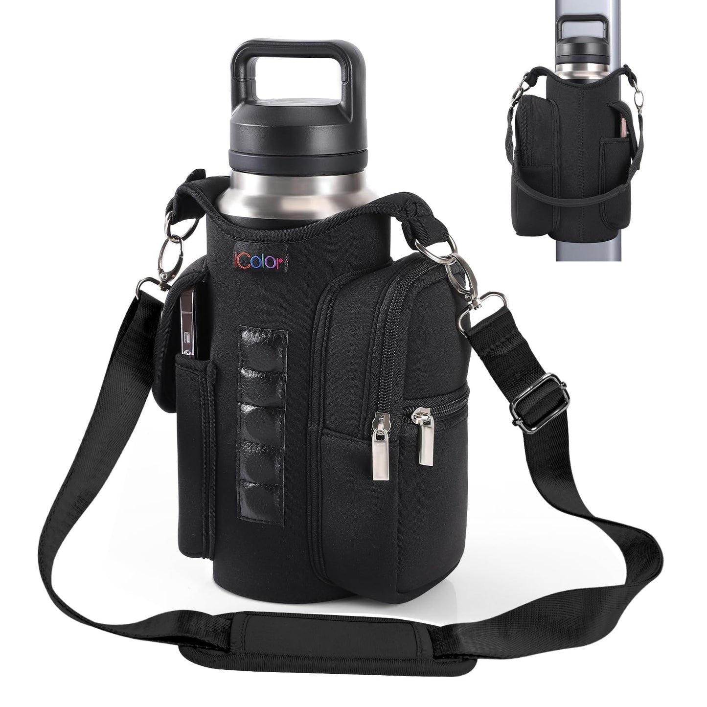 icolor Magnetic Gym Bag Water Bottle Carrier Holder with Phone Pockets & Shoulder Strap,5 Built-in Magnets Gym Bottle Pouch Sleeve,Magnetic Bag Gym Accessories Organizer for Men Women