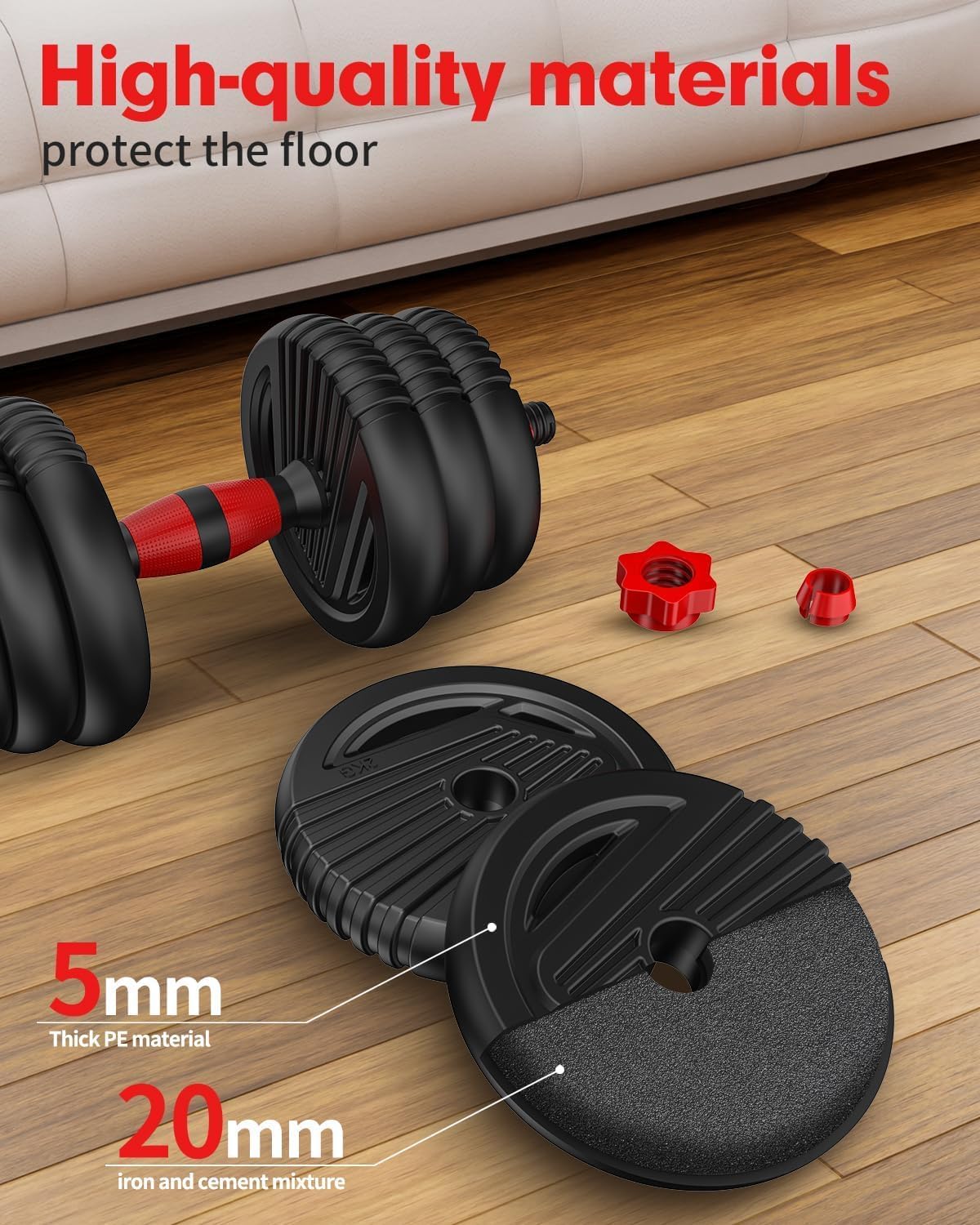 Adjustable Dumbbells, 10/20/35/45/70/90lbs Free Weight Set with Connector, 4 in1 Dumbbells Set Used as Barbell, Kettlebells, Push up Stand, Fitness Exercises for Home Gym Suitable Men/Women