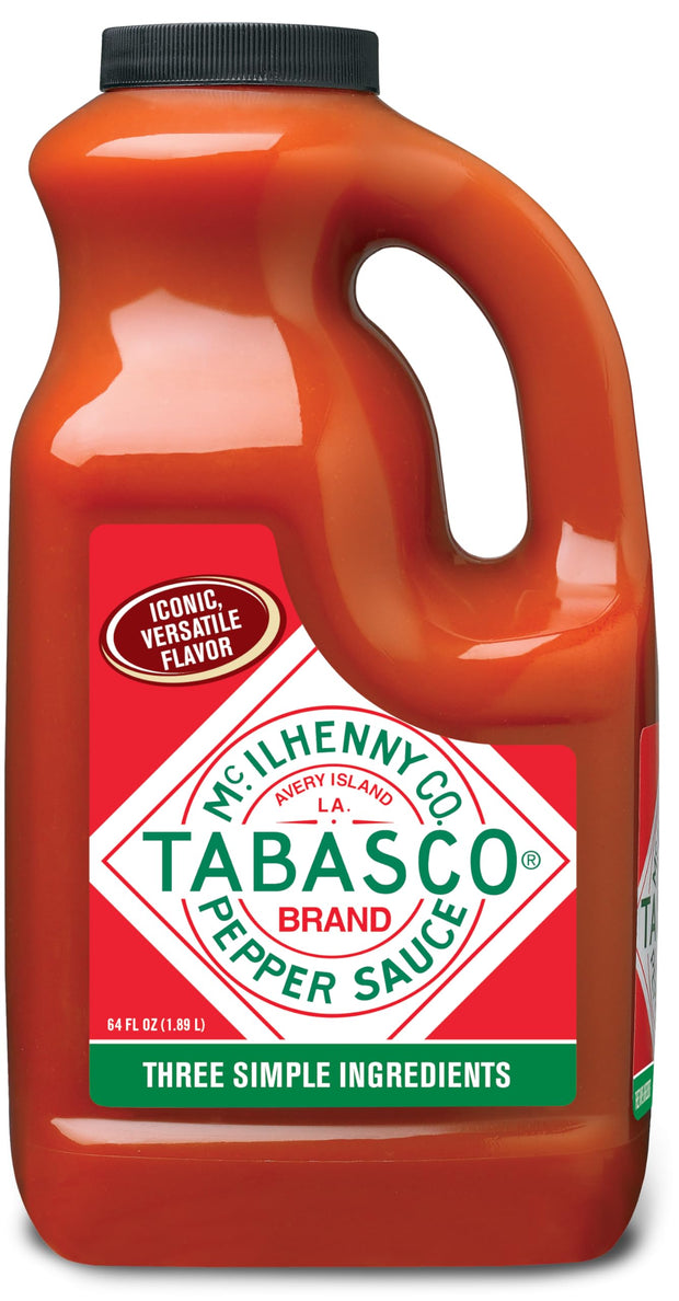 TABASCO Brand Cayenne Garlic Pepper Sauce, Mild Hot Sauce, Bulk Plastic Jug, Smoky & Zesty Blend with Savory Garlic, Perfect for Large Recipes, Great for Italian Dishes & More, 64 Fl Oz (Pack of 1)