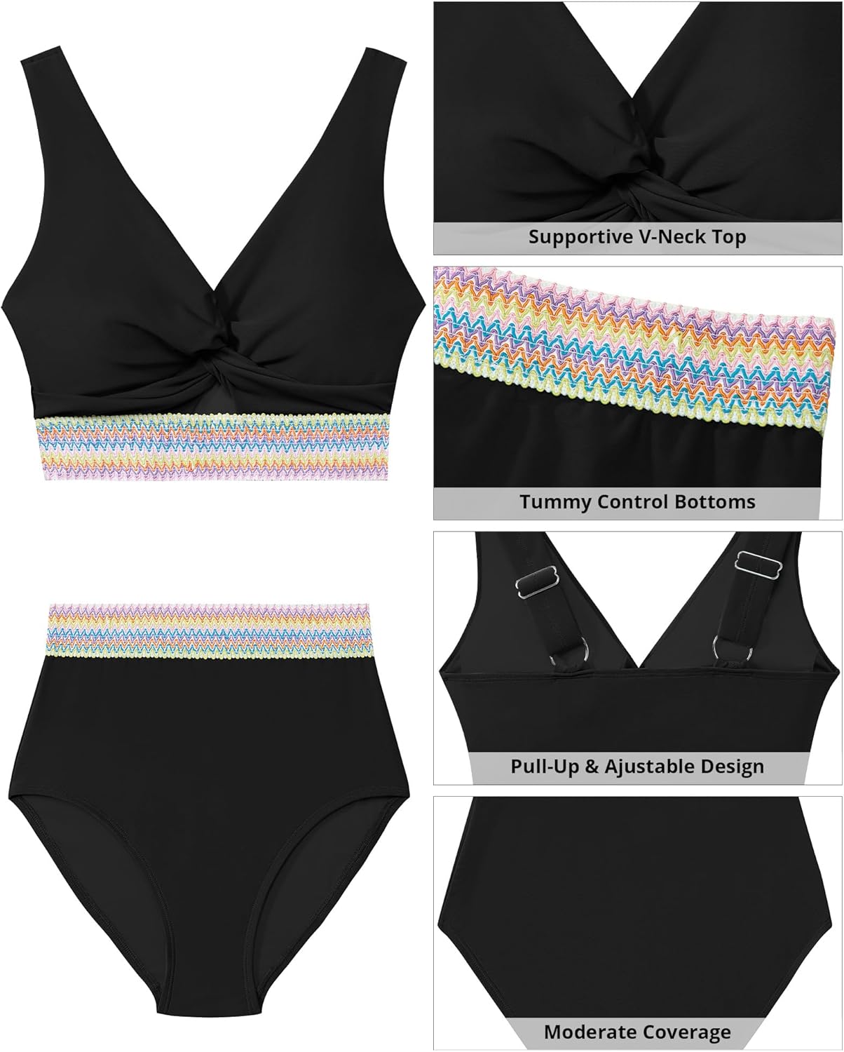 GRAPENT Bikini Sets for Women High Waisted Two Piece Swimsuit Padded Knot Twist Cut Out Color Block Bathing Suit Bikinis