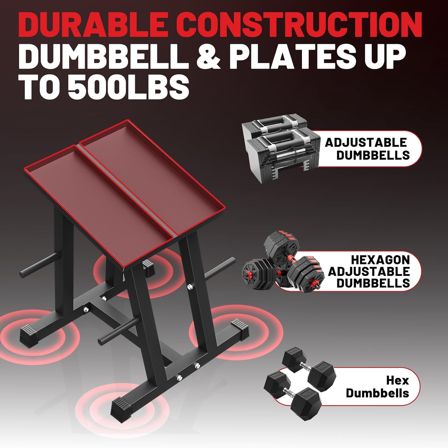 PAPABABE Adjustable Dumbbell Stand with 1 inch Plate Tree, Heavy-Duty Dumbbell Column Rack with 500LB Capacity - Compact Space-Saving Design, Anti-Tip Base & Ergonomic Height for Home Gym Organization
