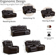Living Room Furniture Set, Power Reclining Sofa Set, Air Leather Recliners with Built-in USB Ports and Storage Console, LED Reclining Couch Set for Living Room (Wine, Sofa Loveseat Chair)
