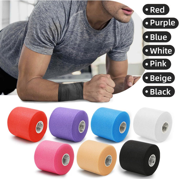 OK TAPE Pre Wrap Tape (4-Rolls) - Athletic Foam Underwrap for Sports, Protect for Ankles Wrists Hands and Knees, 2.75 Inches x 30 Yards - Black/Pink/Beige/White