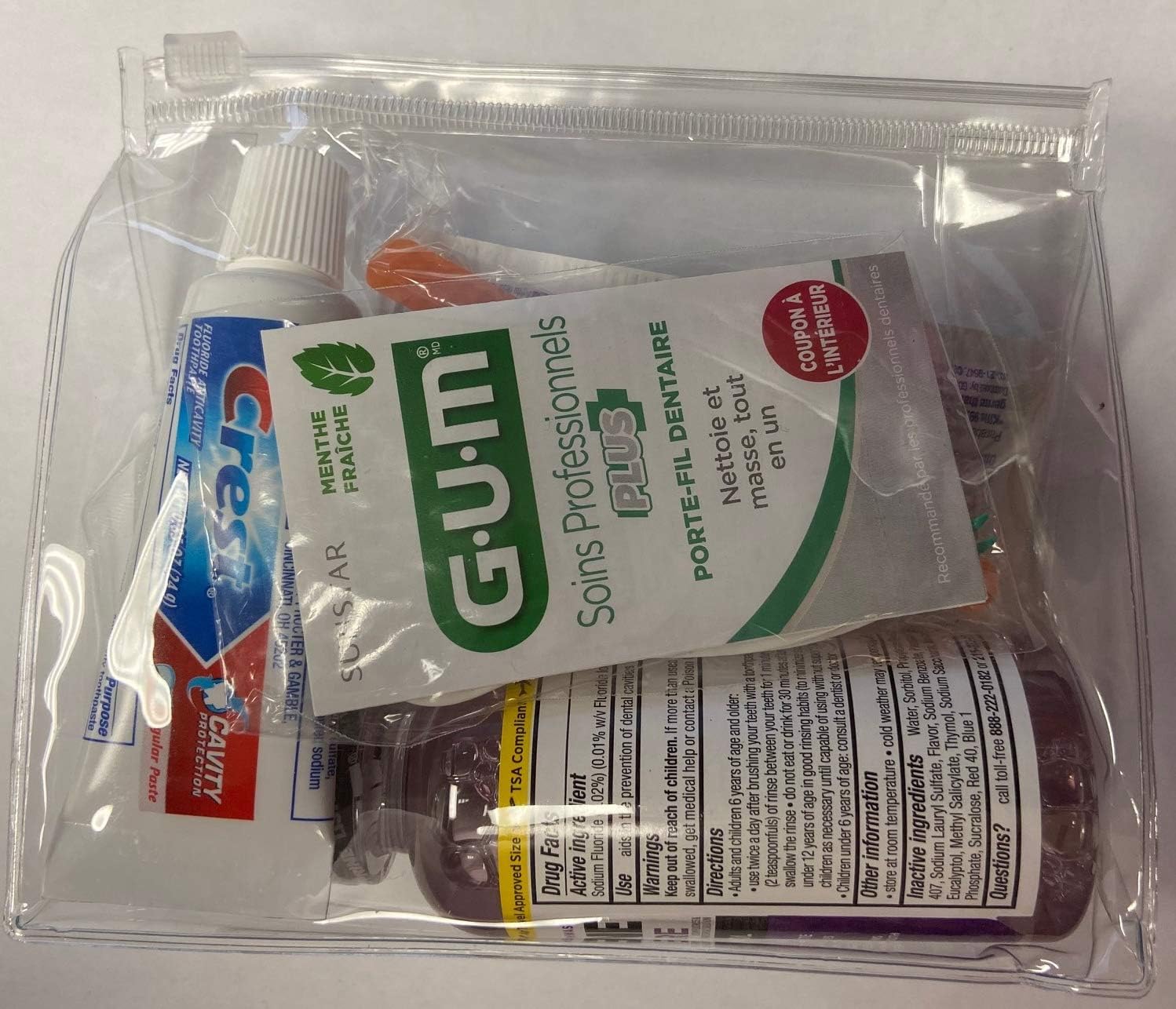 12 pcs Travel Essential Oral Care Kit, TSA Approved Content in Clear Waterproof Bag - Adult