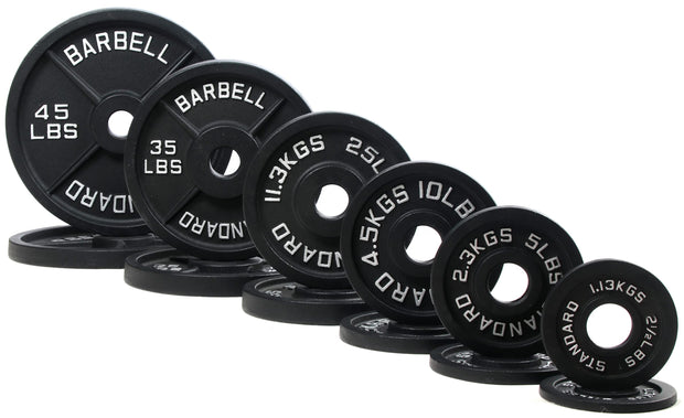 Olympic Cast Iron Plate for Strength Training and Weightlifting, Pairs, Sets or Set with Barbell, Multiple Sizes