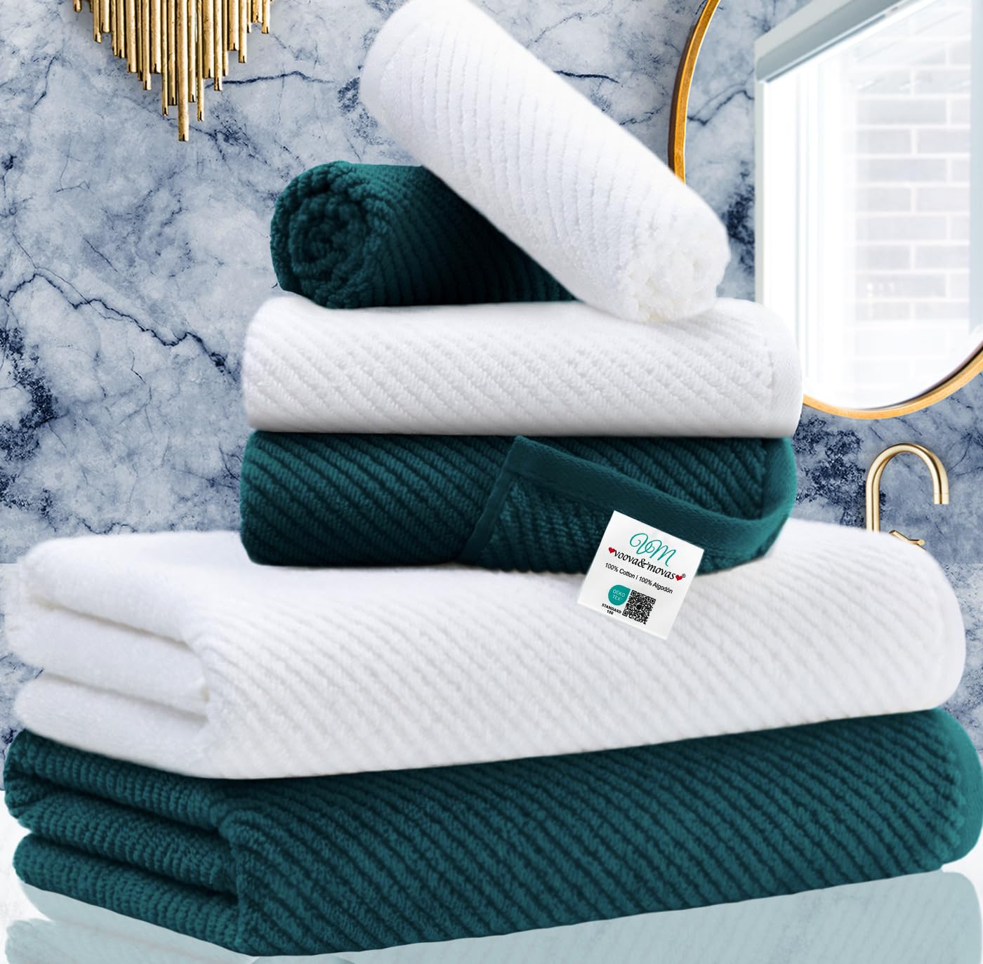 VOOVA & MOVAS Bathroom Hand Towels Set of 4, Large 18"x28" - 100% Cotton | Quick Dry | Light Weight | Thick | Soft | Absorption, Luxury Hand Towels for Showering, Hot Pink Bathroom Decor
