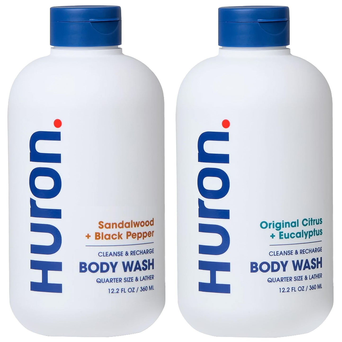 Huron Men’s Moisturizing Body Wash – Crisp & Invigorating Scent of Citrus, Eucalyptus, Mint, & Aromatic Greens - Made With Coconut Oil, Vitamin E & Witch Hazel – Vegan, Cruelty-Free - 12.2 fl oz