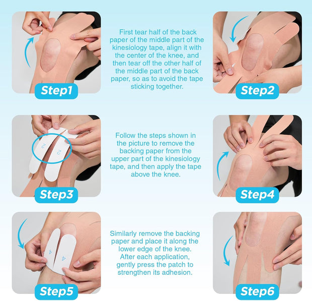 OK TAPE One-Structure K-Tape Patches | Precut for Knee Kinesiology Tape | Pain Relief and Accessories | 10 Pcs and Beige