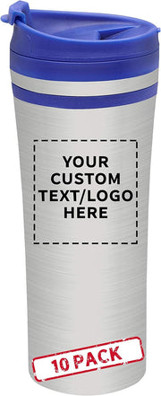 Personalized 15 oz. Mia Insulated Stainless Steel Travel Mugs - 10 pack Custom Text, Logo - Blue