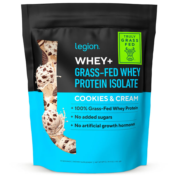 LEGION Whey+ Protein Whey Isolate from Grass Fed Cows - Whey Protein Isolate Powder Low Calorie, Non-GMO, Sugar Free, Lactose and Gluten Free, All Natural Protein Powder for Men & Women 30 Servings