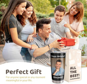 Personalized Tumbler with Picture Name Text Logo, 20oz Stainless Steel Custom Travel Coffee Mug Cup | Birthday Graduation Wedding Appreciation Personalized Gifts for Mom Dad Teacher