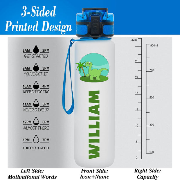 Personalized Water Bottles with Time Marker Custom 32oz Motivational Water Bottle Bpa Free Plastic Sports Water Bottle with Name for Fitness, Gym, Outdoor, Workout