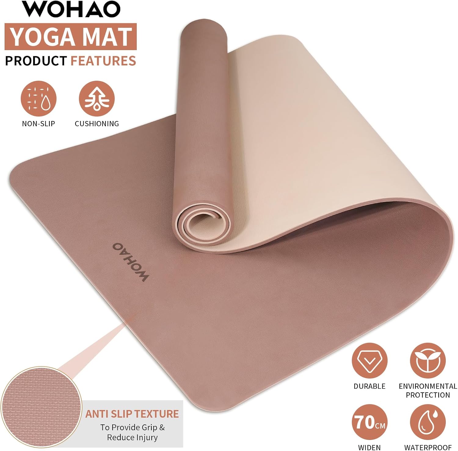 Extra Thick 8mm Yoga Mat for Women & Men – 72"x28" Non-Slip 2-Sided (Dual Color) Exercise Mat – Thick Yoga Mat for Home Gym, Pilates, Stretching – Includes Carrying Strap, Non-Toxic & Odorless