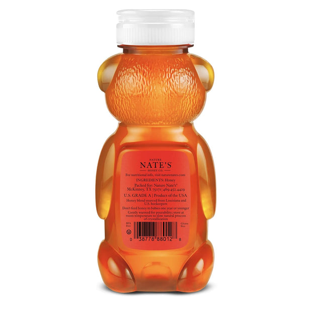 Nate's Louisiana 100% Pure, Raw & Unfiltered Honey - 12 oz. Honey Bear Bottle - All-natural Sweetener