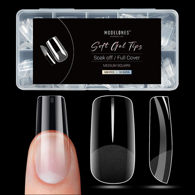 Modelones Medium Almond Nail Tips 510Pcs Clear False Acrylic Almond Press on Nails Pre-shape Full Cover Fake Extension DIY at Home 15 Sizes