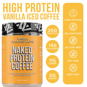 NAKED Vanilla Latte Protein Coffee - Premium Colombian Iced Coffee Protein Shake Drink, Delicious Keto Friendly and Gluten Free, 17 Servings