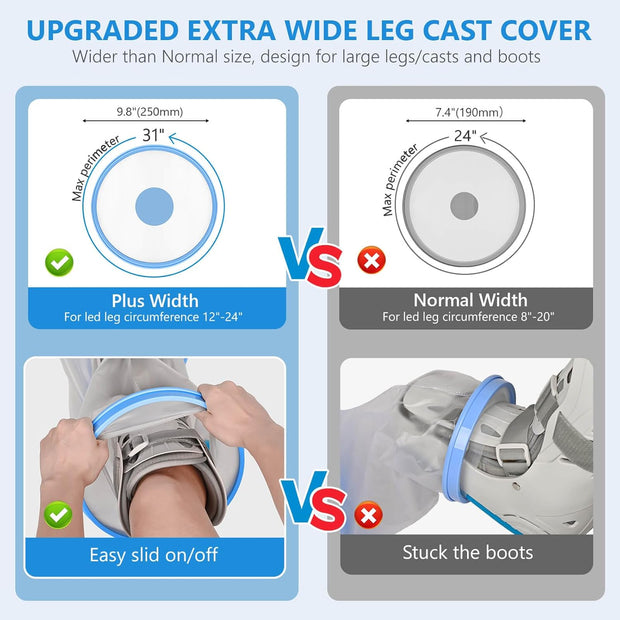 100% Waterproof Extra Wide Leg Cast Cover for Shower with Non-Slip Bottom Reusable Shower Boots Protector for Adult Leg Ankle Foot After Surgery Bandage Dressing Wound Immobilizer/Brace, Walking Boots