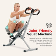 Sunny Health & Fitness Row-N-Ride Squat Assist Trainer, Foldable & Easy Setup Exercise w/Adjustable Resistance, Home Training Machine for Arm, Glute & Leg Workout, Optional Free SunnyFit App Connect
