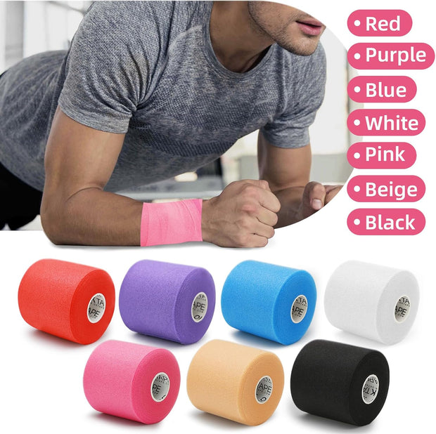 OK TAPE Pre Wrap Tape (4-Rolls) - Athletic Foam Underwrap for Sports, Protect for Ankles Wrists Hands and Knees, 2.75 Inches x 30 Yards - Black/Pink/Beige/White