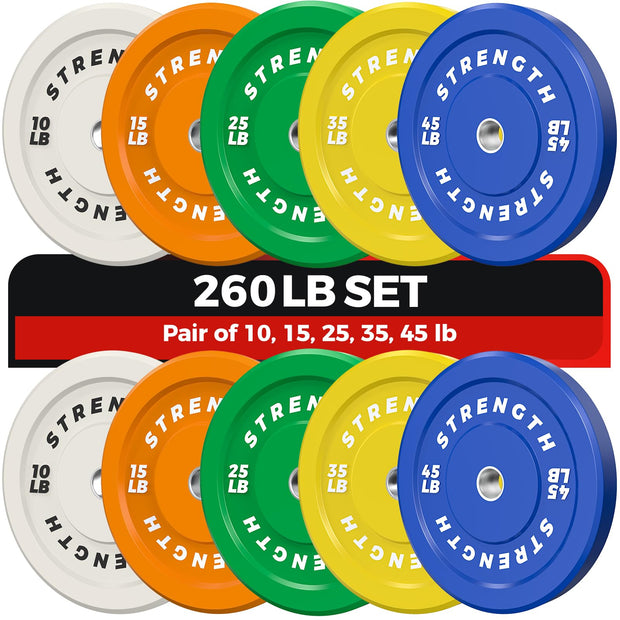 Olympic Rubber Bumper Weight Set - 2 Inch Barbell Plates for Home Gym Strength Training