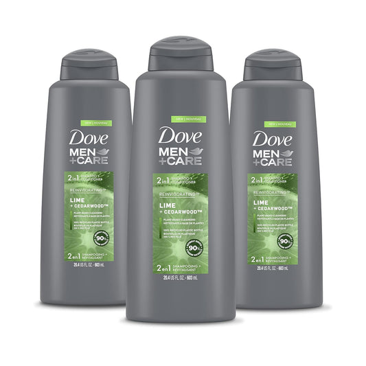DOVE MEN + CARE 2 in 1 Shampoo and Conditioner For Healthy-Looking Hair Lime + Cedarwood Naturally Derived Plant Based Cleansers 20.4 oz 3 Count