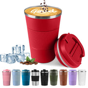 YINBAOGE Insulated Travel Coffee Mug Spill Proof Leak Proof Pobtable To Go Camping Stainless Steel Coffee Tumbler Reusable Coffee Cups with Lids Thermos for Hot and Cold Drink (Black, 12 OZ)