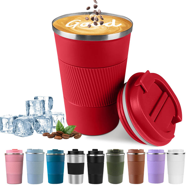 YINBAOGE Insulated Travel Coffee Mug Spill Proof Leak Proof Pobtable To Go Camping Stainless Steel Coffee Tumbler Reusable Coffee Cups with Lids Thermos for Hot and Cold Drink (Black, 12 OZ)