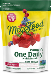 MegaFood Women's One Daily Multivitamin Soft Chews - Multivitamin for Women with Folate, Vitamin B6, B12, Biotin, Vitamin D - Delicious Mixed Berry Flavor - Vegetarian, Non-GMO - 30 Chews