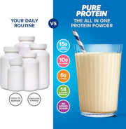 Pure Protein All-In-One Powder, Vanilla - Whey & Collagen, High Fiber, Vitamins, No Added Sugar, Non-GMO, Gluten-Free, 1.25lb