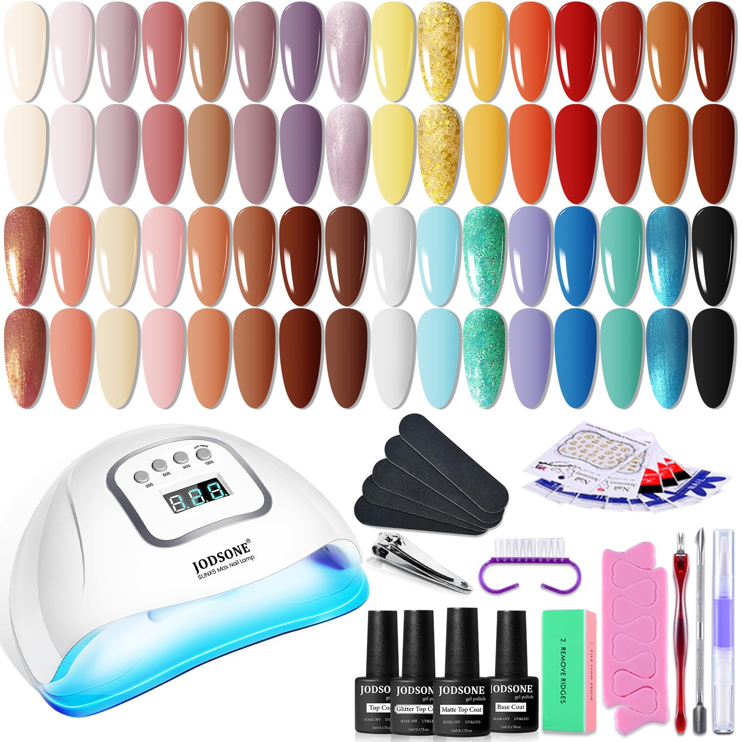JODSONE 36 Pieces Gel Nail Polish Set U V Light Nail Drill Beginner Set Glossy Surface Easy To Apply Matte Texture All-In-One Manicure Kit
