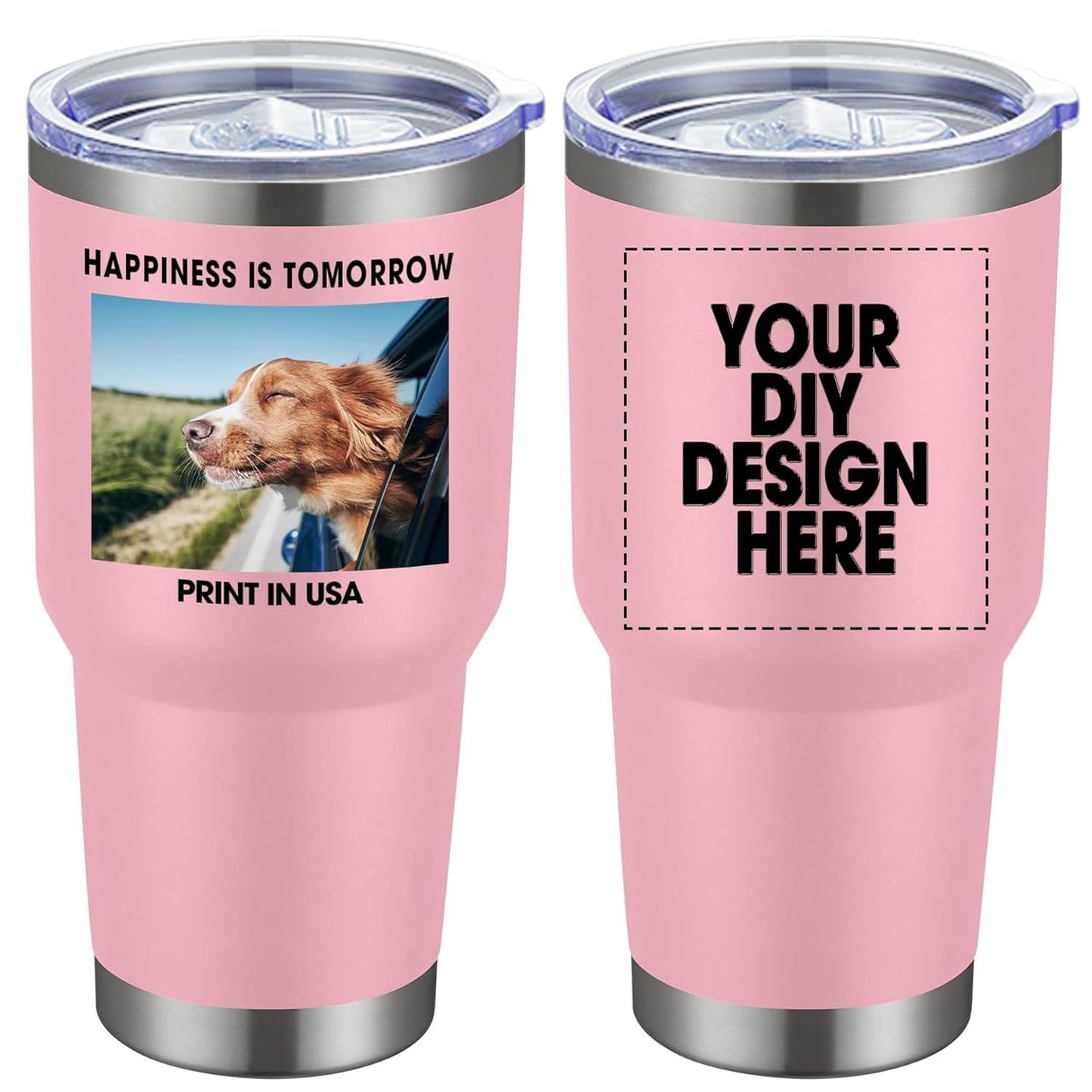 Personalized Custom Tumbler Print in USA 20oz Stainless Steel Coffee Cup with Lid & Straw Double Wall Insulated Tumbler with Colorful Text Logo Photo